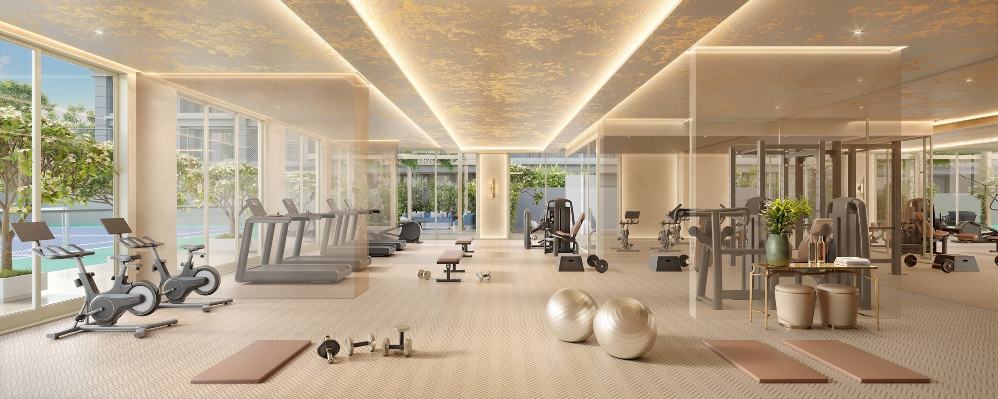 Curved modern skyscraper against a clear blue sky.