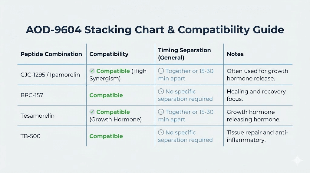 AOD 9604 peptide stacking guide with compatible combinations