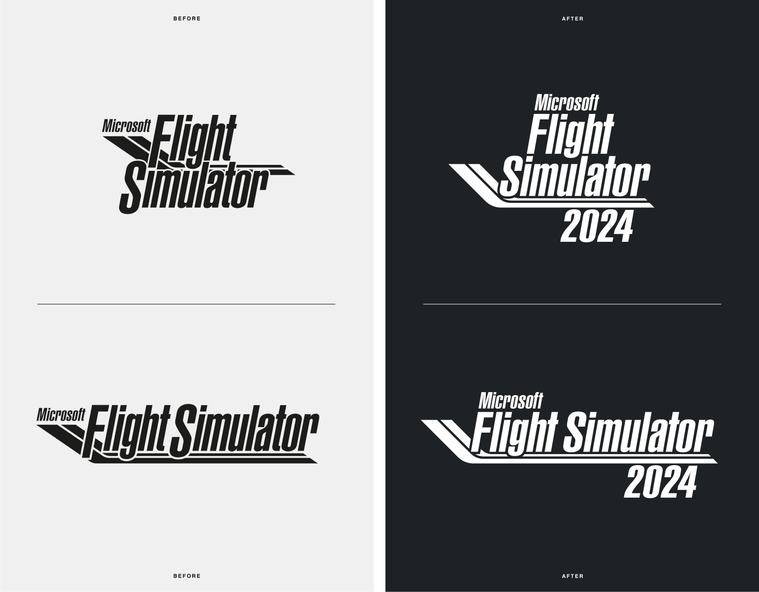 Before and after images of Microsoft Flight simulator 2024 redesigns
