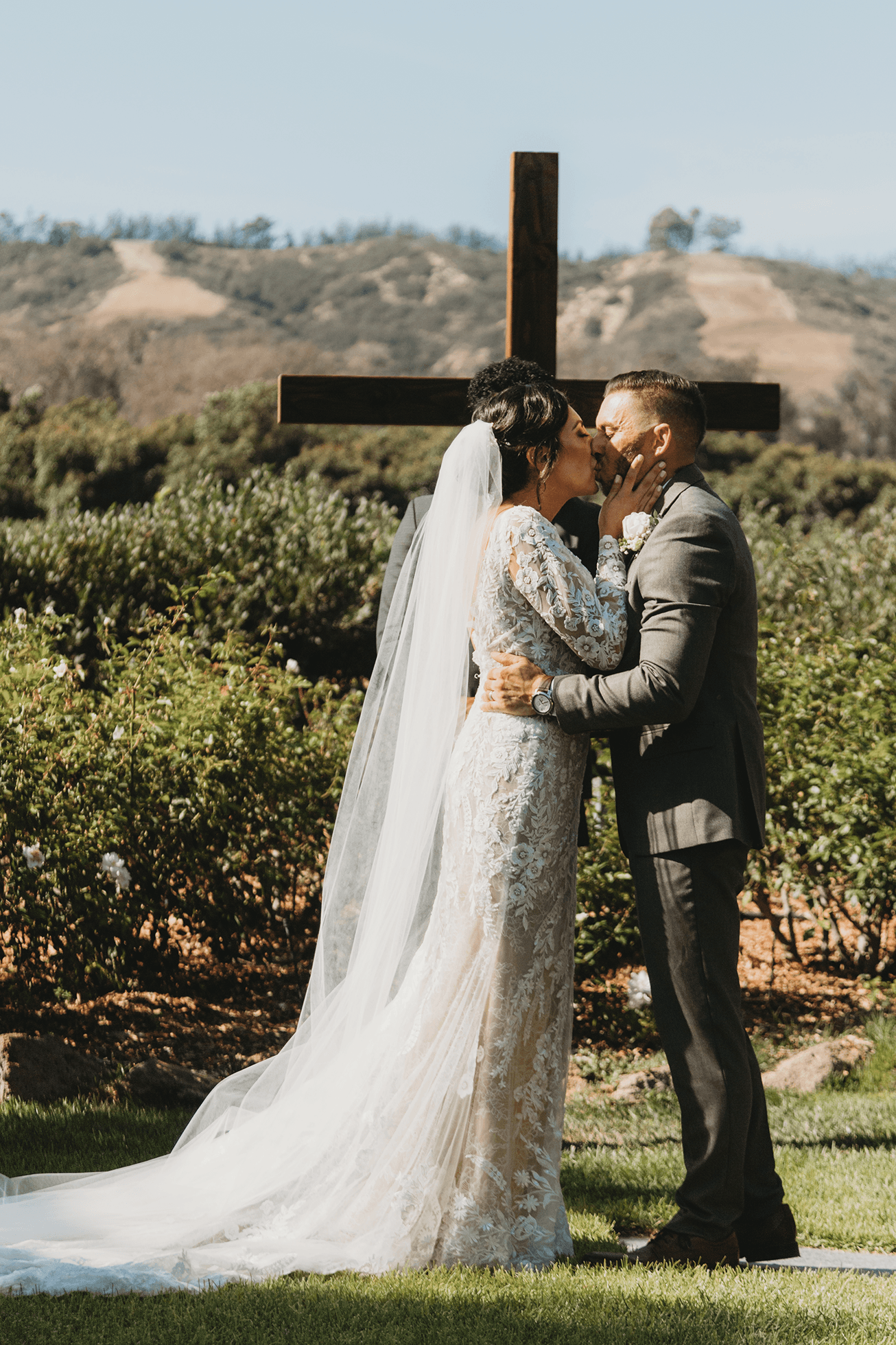 First kiss at Gerry Ranch wedding ceremony