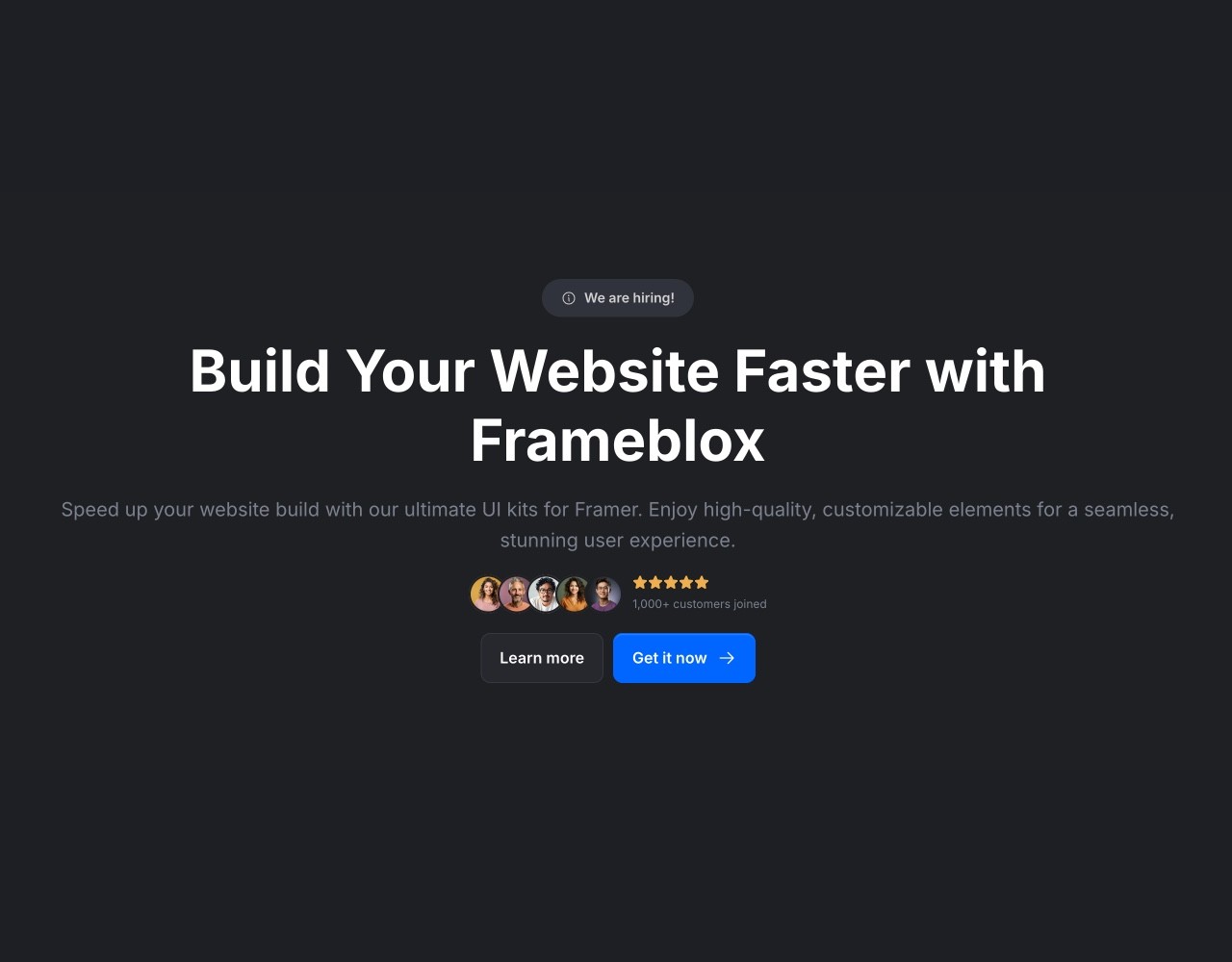 Framer Dark Header Section - Frameblox UI