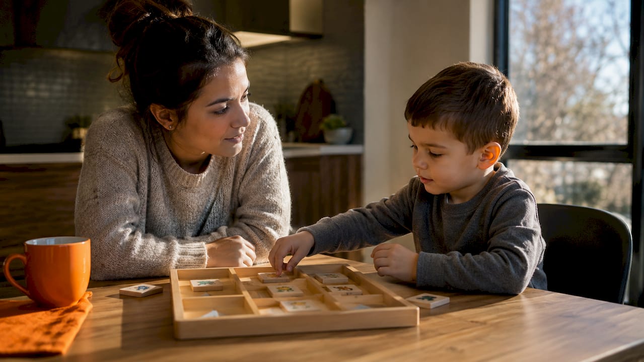 Caregiver practicing communication with preschooler