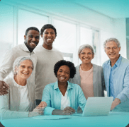 woman in black crew neck shirt wearing blue earbuds