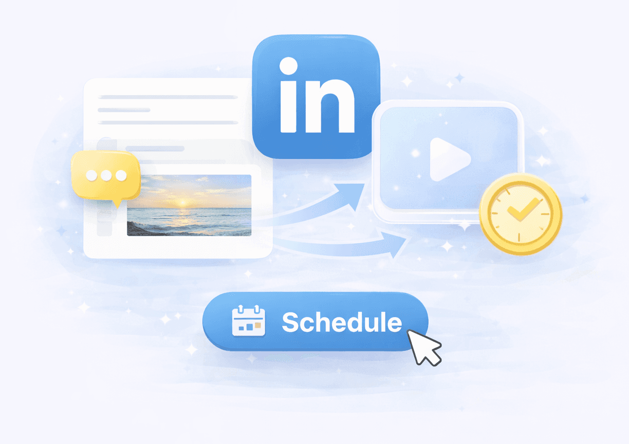 LinkedIn content creation interface supporting text, images, and video posts