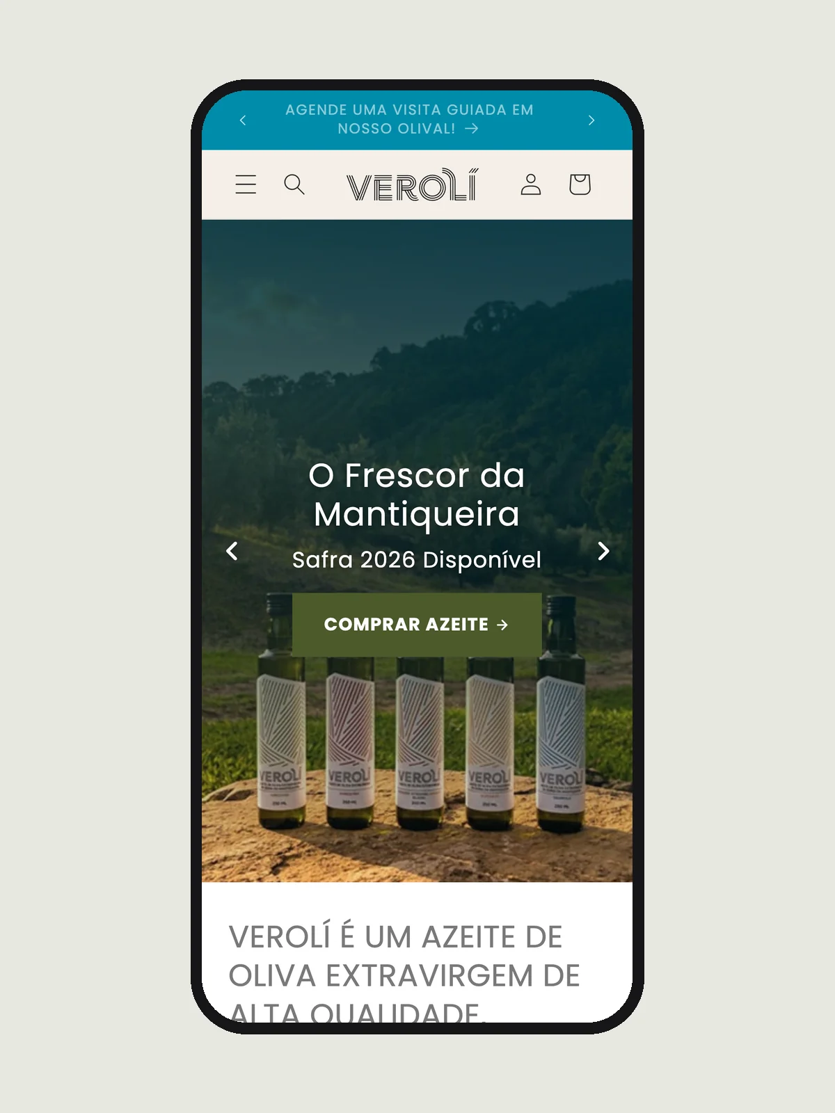 Página inicial do site do Azeite Verolí no celular