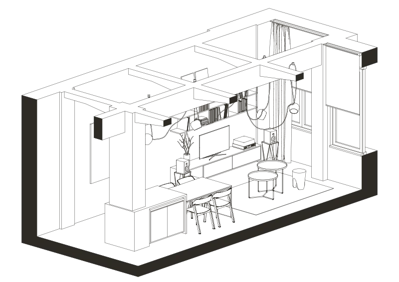 Axonometrie interiér Regula loft