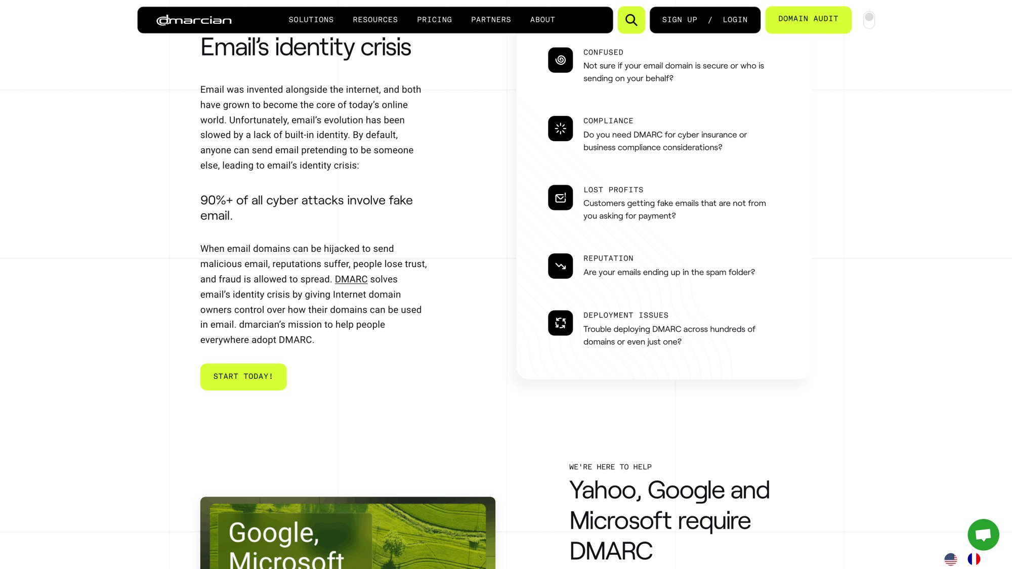DMARCian DMARC analysis platform homepage showing email authentication reporting and monitoring tools