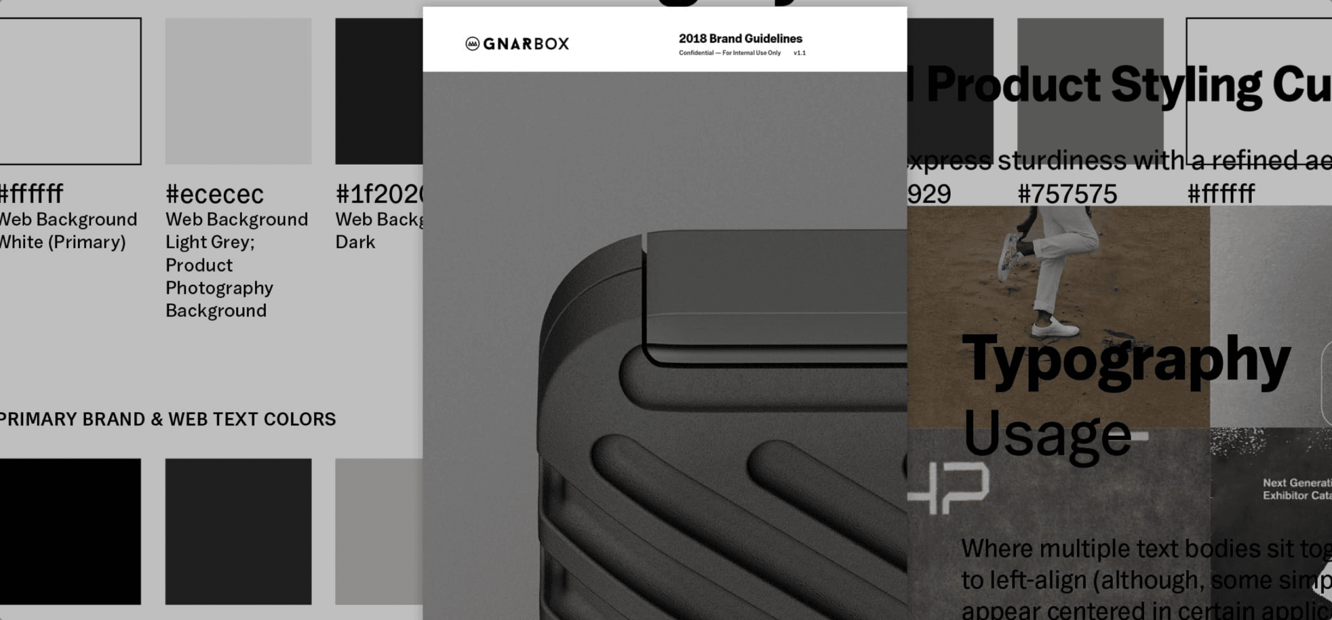 Collage of documents reflecting GNARBOX brand design.