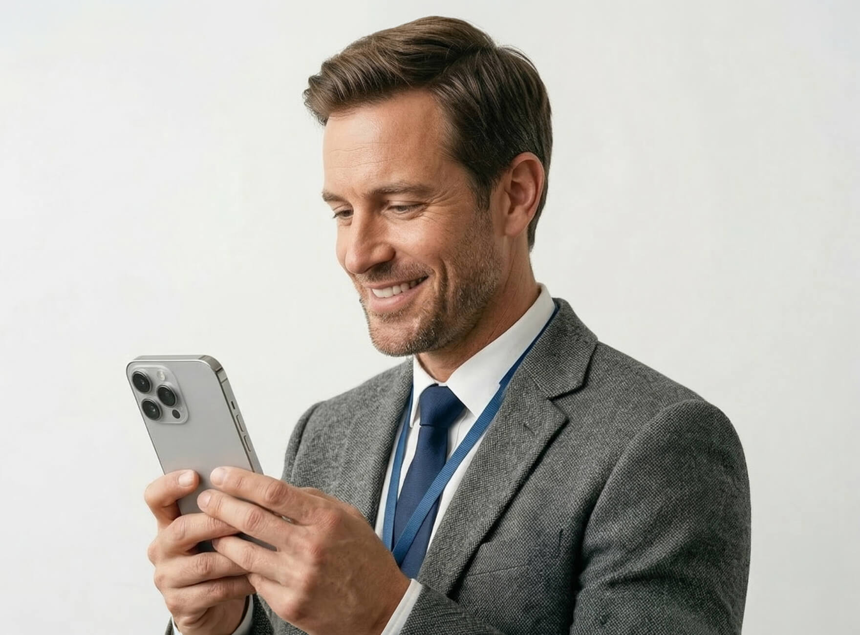 Woman holding a smartphone looking through the glass 