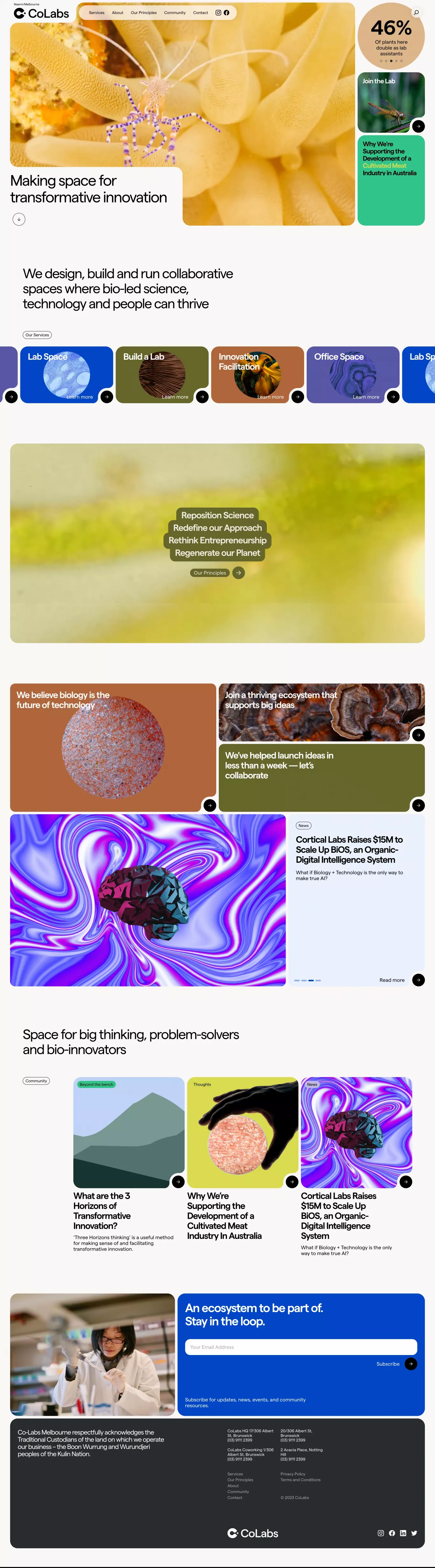 Colabs - Making space for transformative landing page screenshot showcasing Tech and Architecture design