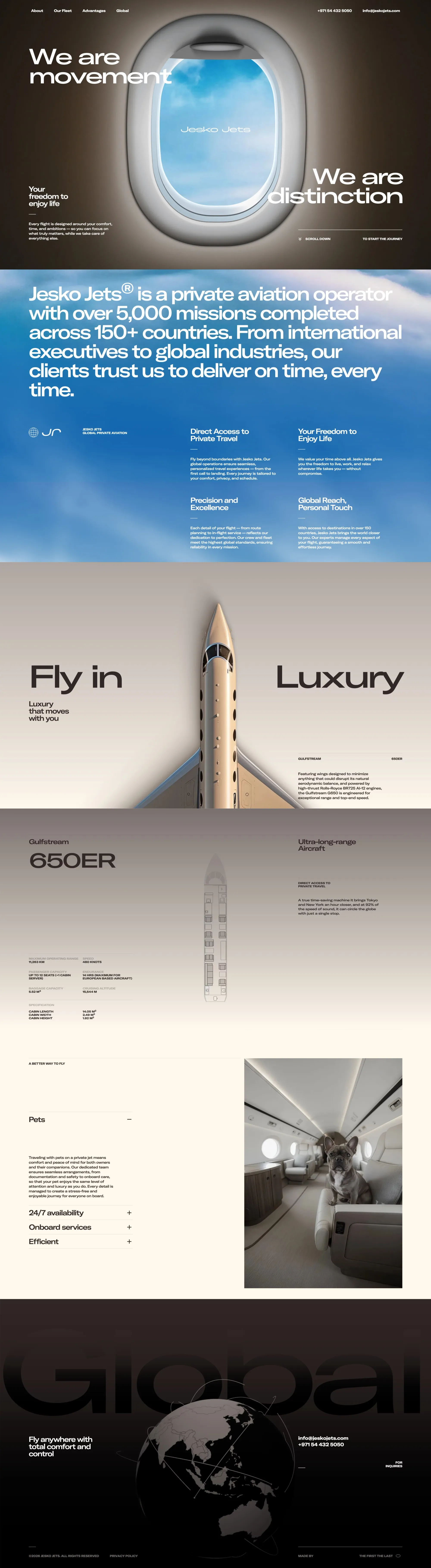 Jesko Jets landing page screenshot showcasing Travel design
