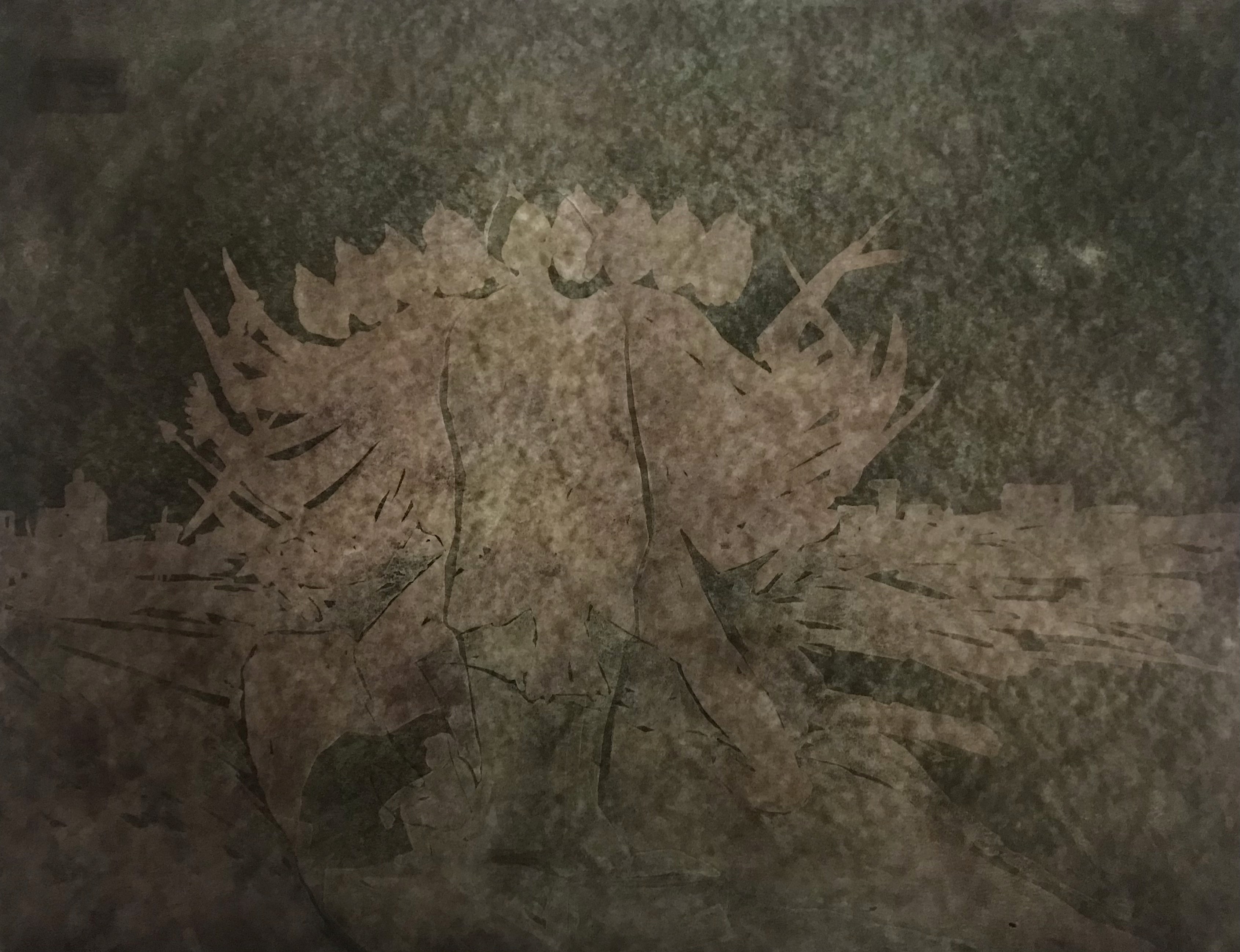 herd of sheep on road painting