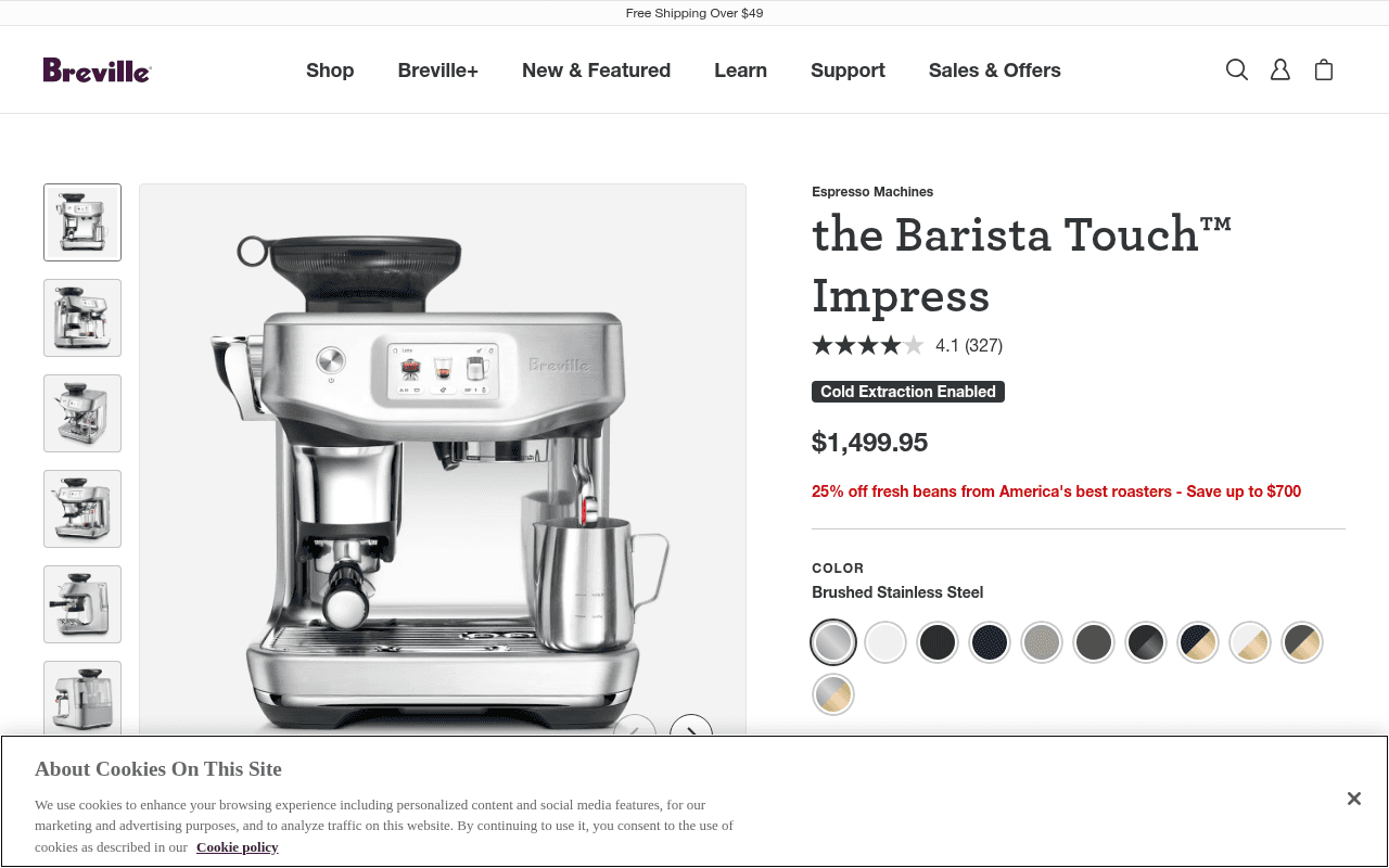 Breville Barista Touch Impress smart espresso machine official product page