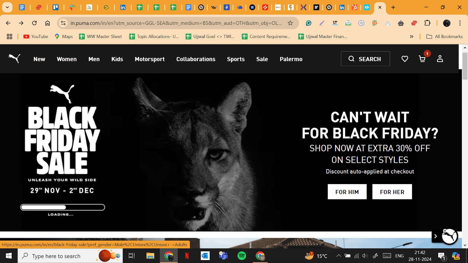 home page of puma