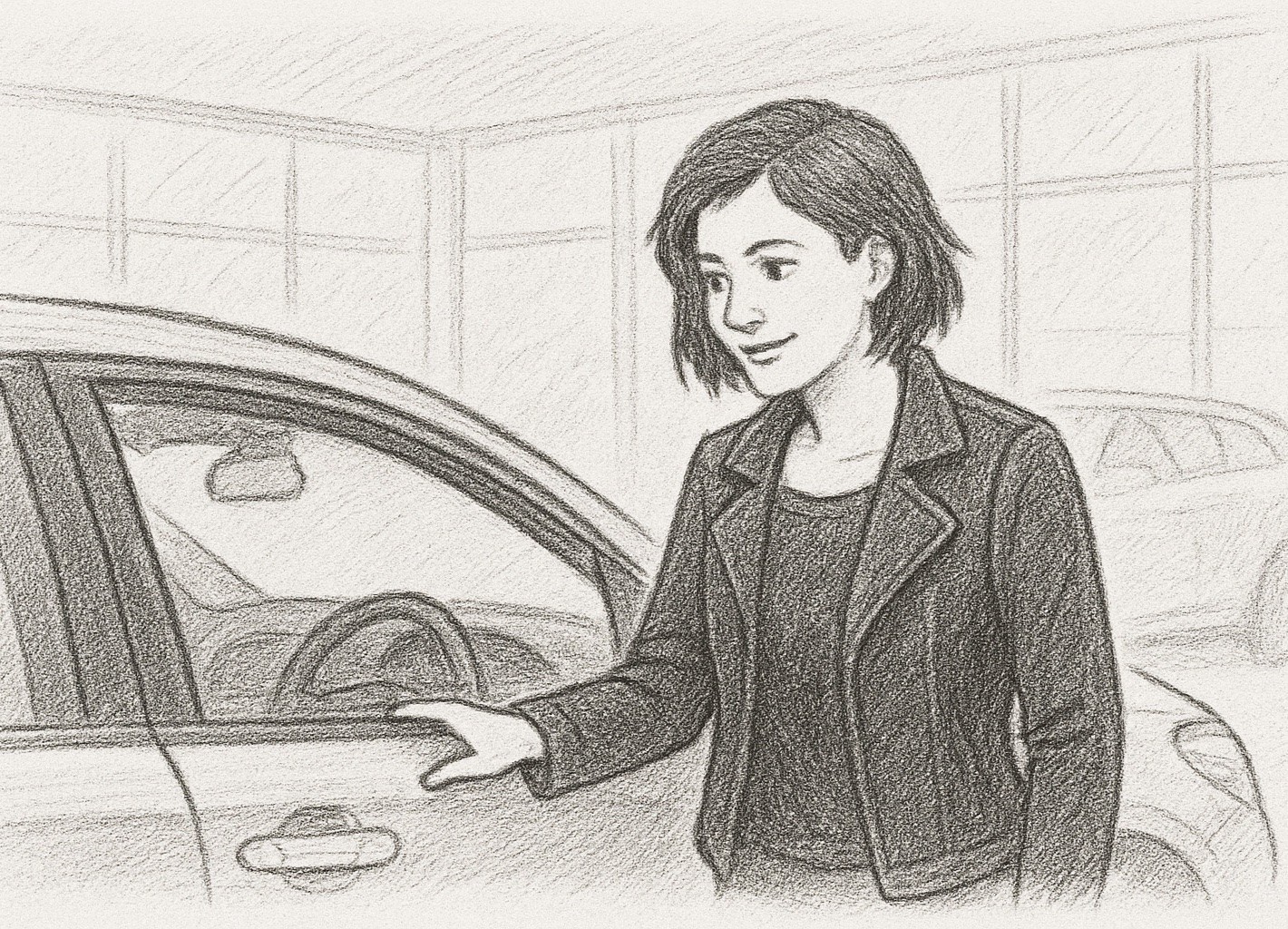 Gen Y woman looking at car