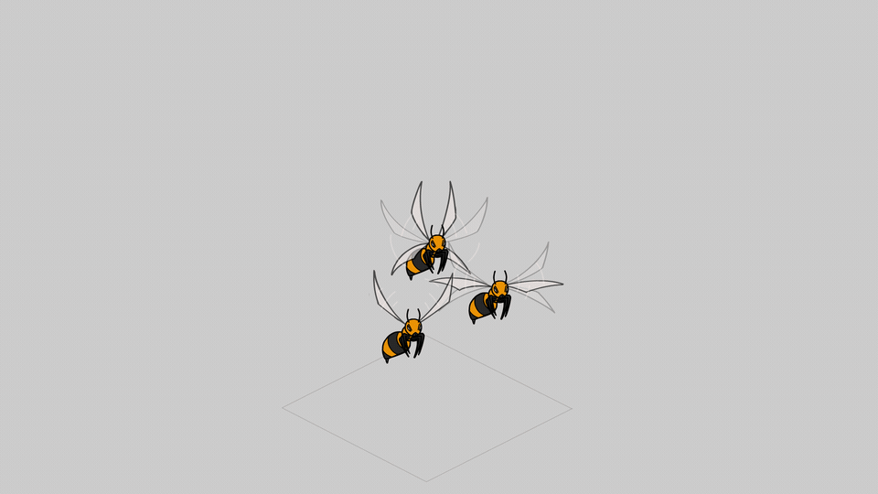 Three yellow-and-black Wasp enemies animated above an Everlasting Odyssey grid tile