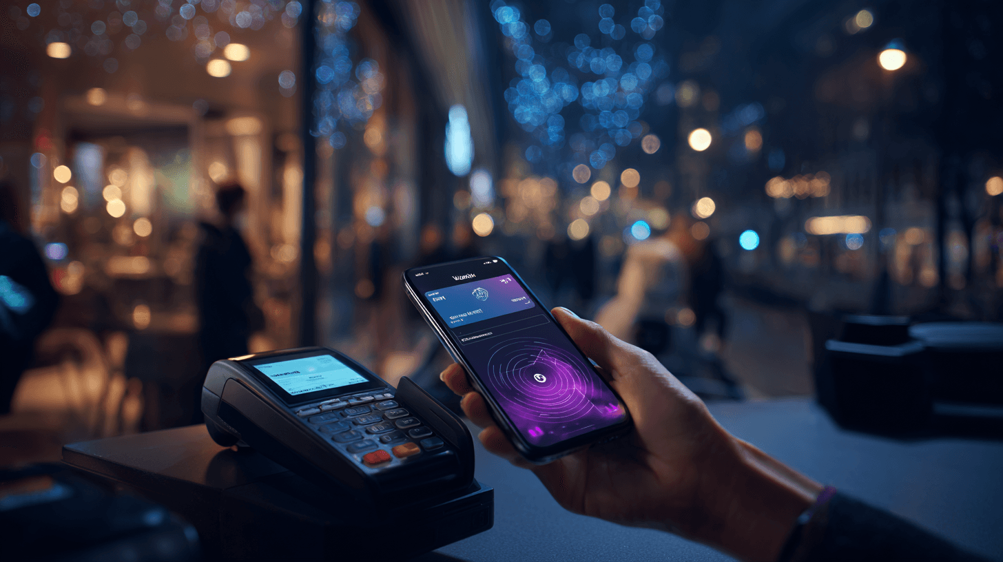 Woman holding a smartphone looking through the glass 