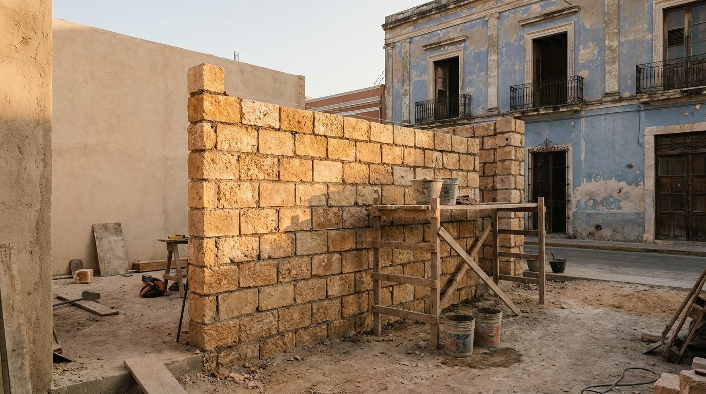 Residential masonry wall construction in Mérida, Yucatán 2026