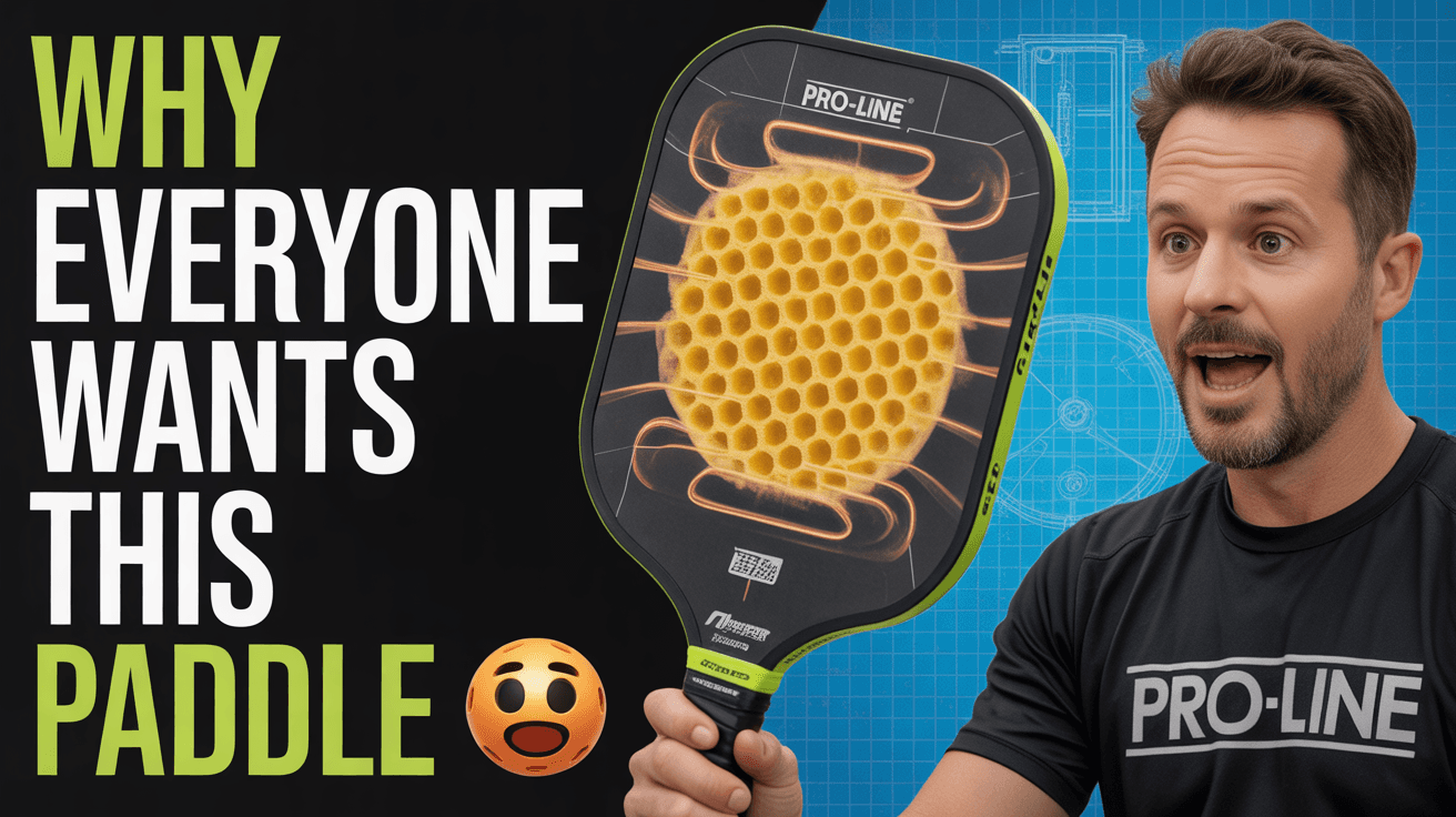 Cutaway pickleball paddle with honeycomb core and Why Everyone Wants This Paddle text