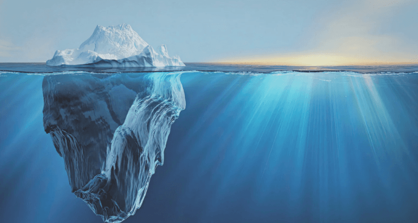 Ponta do iceberg, representando o greenwashing