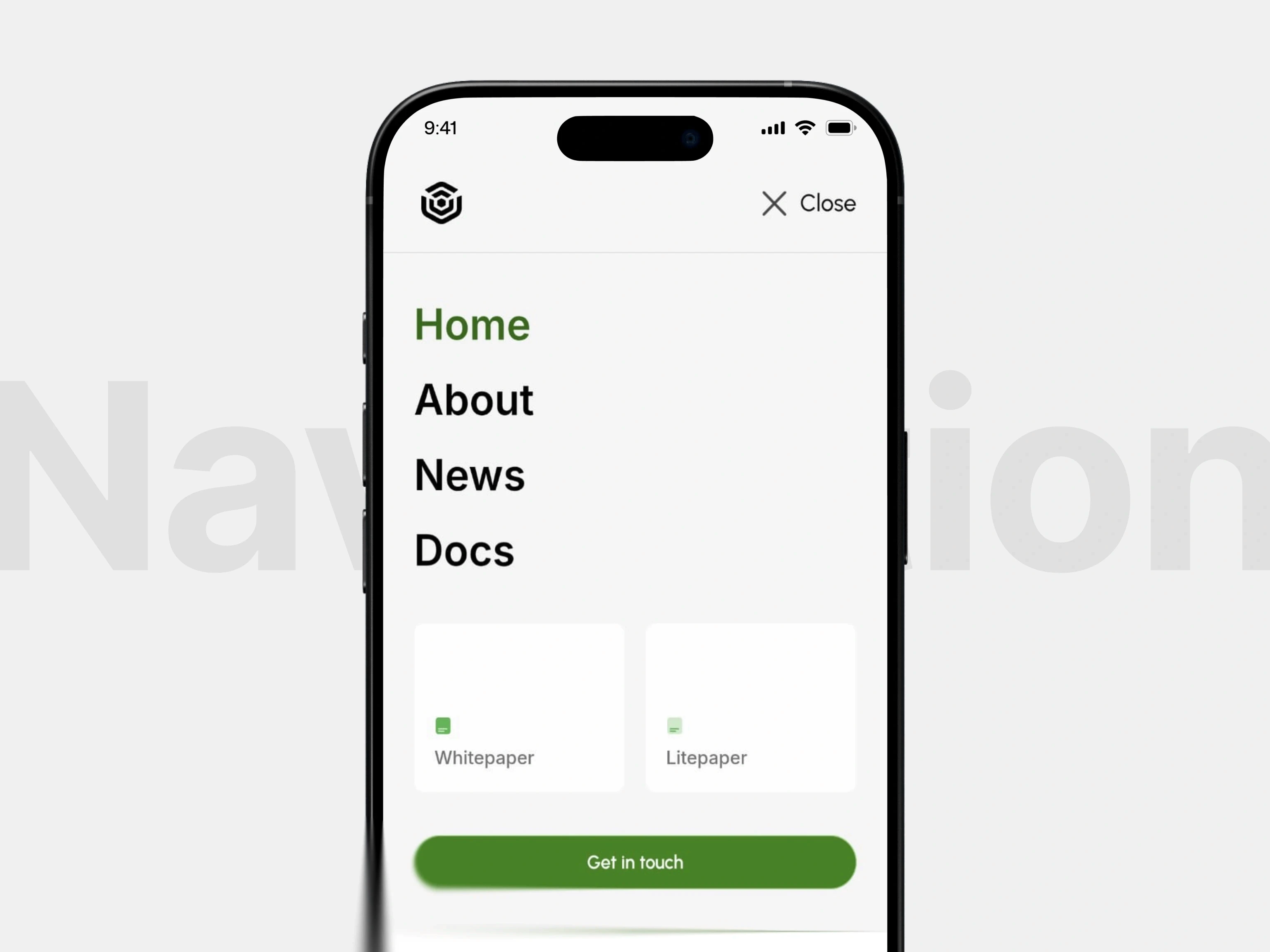 Giant Protocol mobile navigation menu displayed on a smartphone