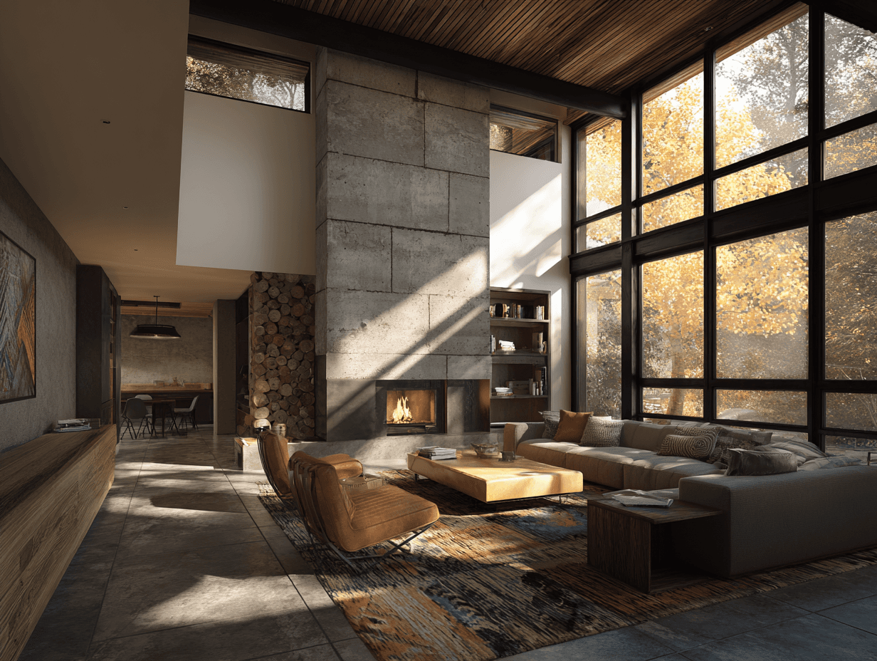a living room filled with furniture and a large window