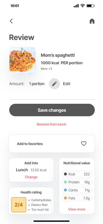 Calorie app - edit food