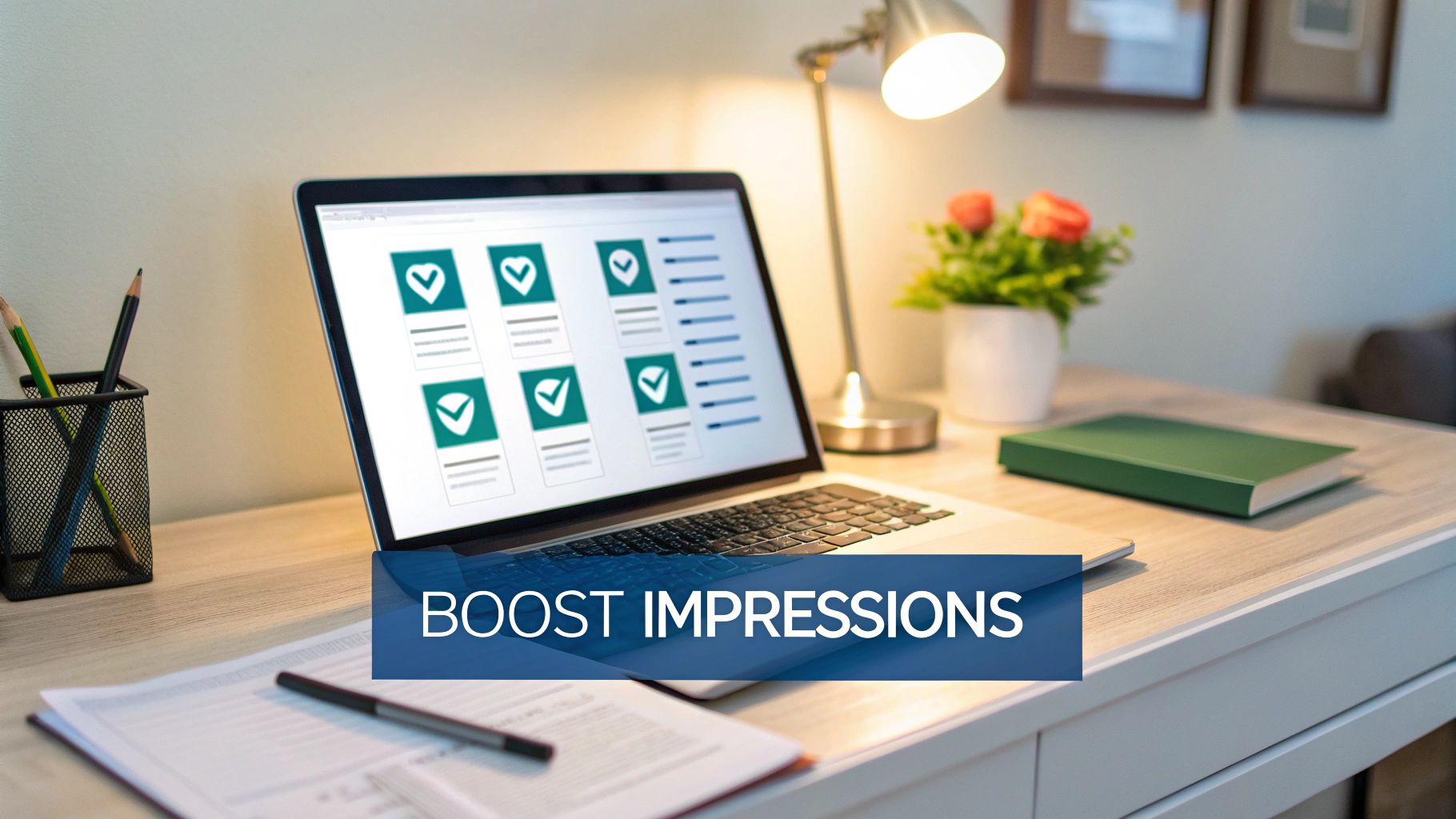 Checklist for increasing LinkedIn impressions on a clipboard