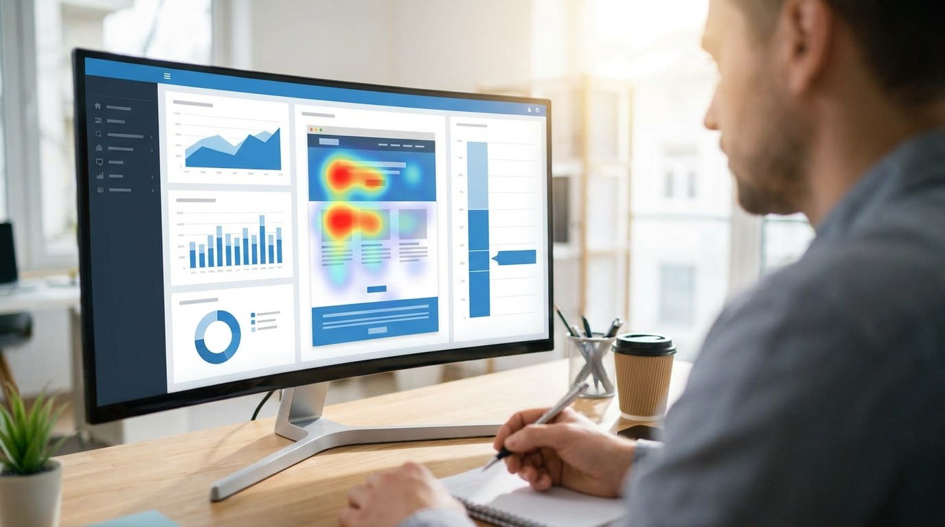 Web Analytics Bericht mit Heatmap und Scrolltiefe zeigt wichtige Website Kennzahlen zum Engagement