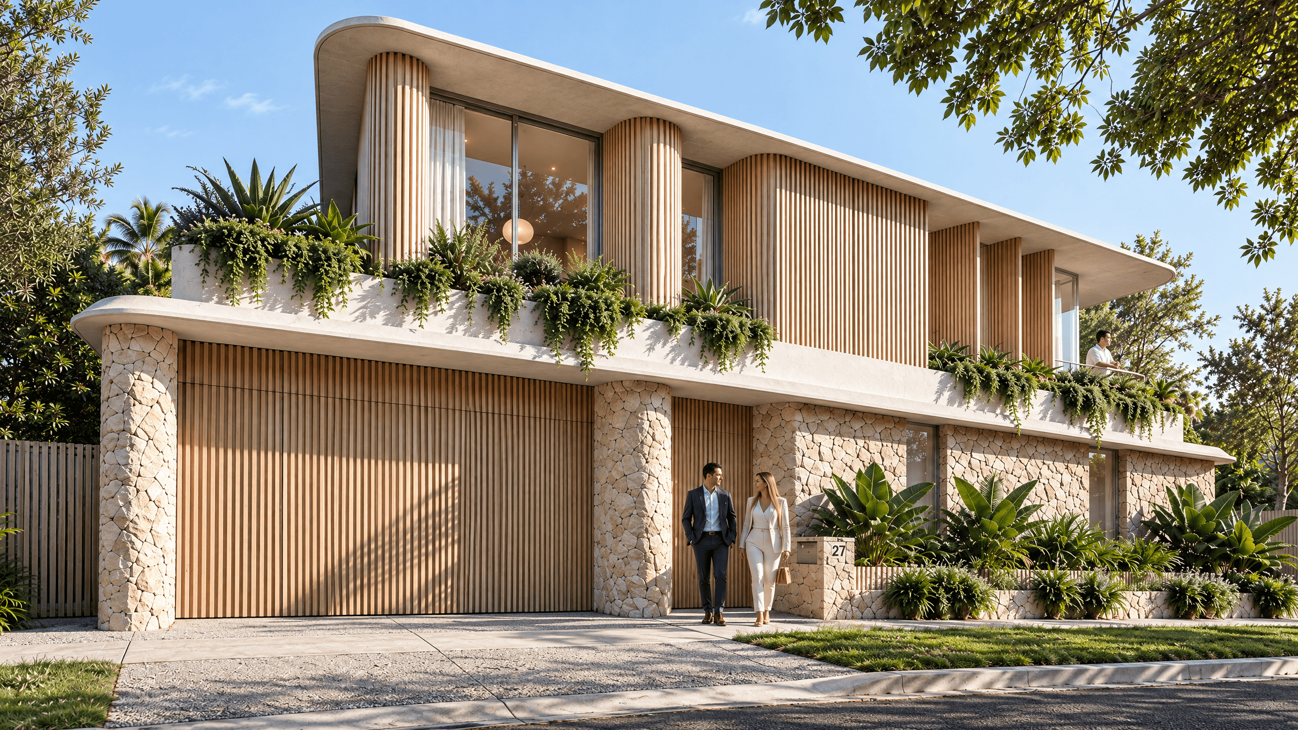 South Coogee residence facade with timber and concrete expression