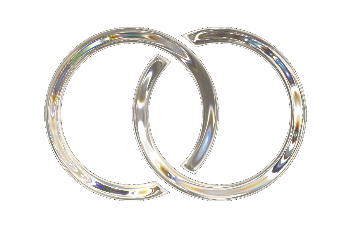 Two interlocking glass wedding rings