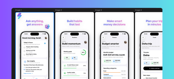 Five conversion-focused App Store screenshot designs displayed in sequence
