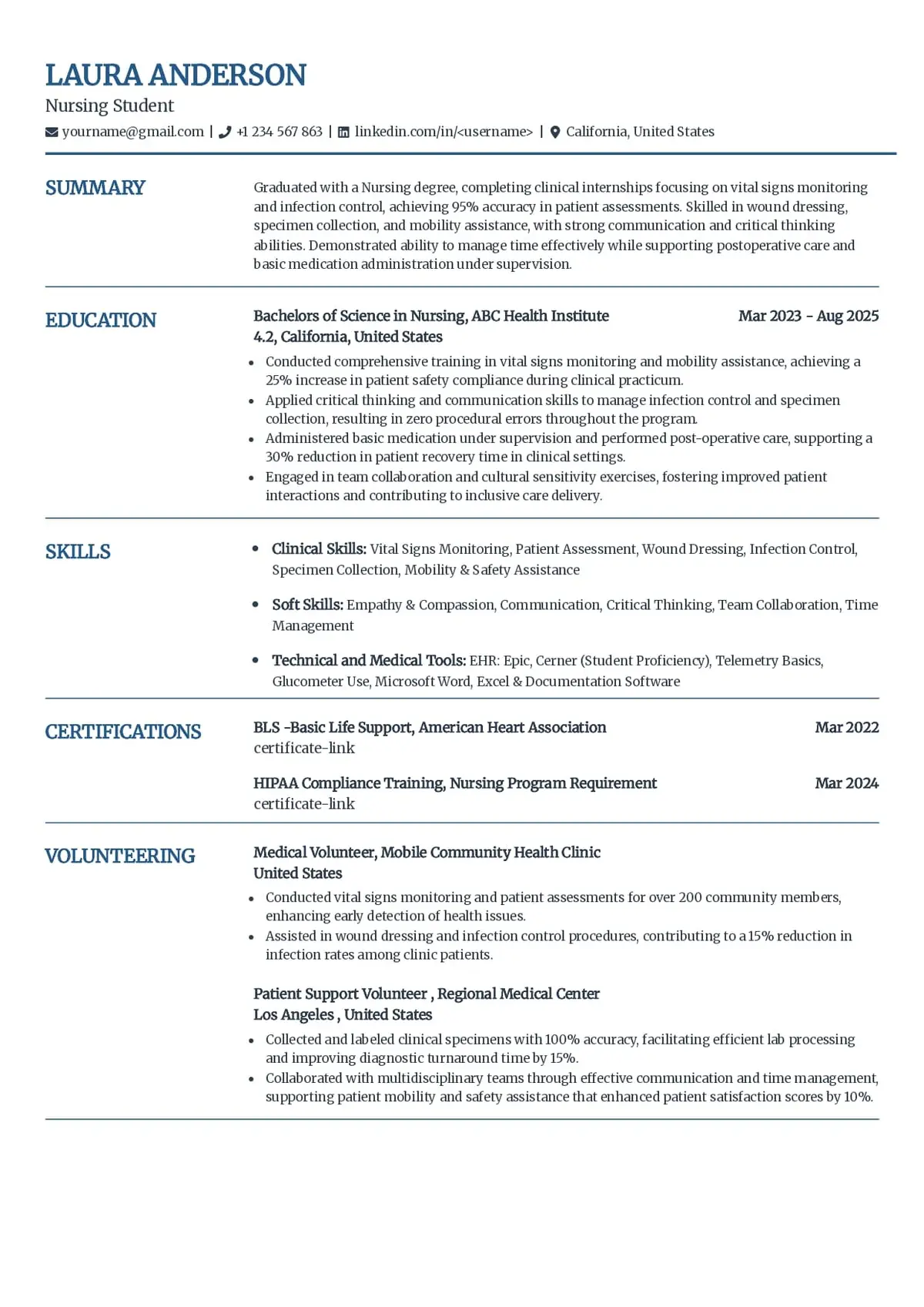 Nursing Student Resume Example
