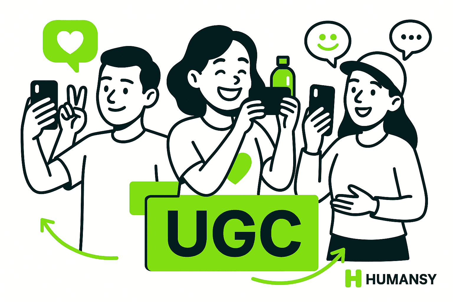 Customers creating UGC and IGC content with smartphones, highlighting user-driven ecommerce marketing tactics in e-commerce strategy.