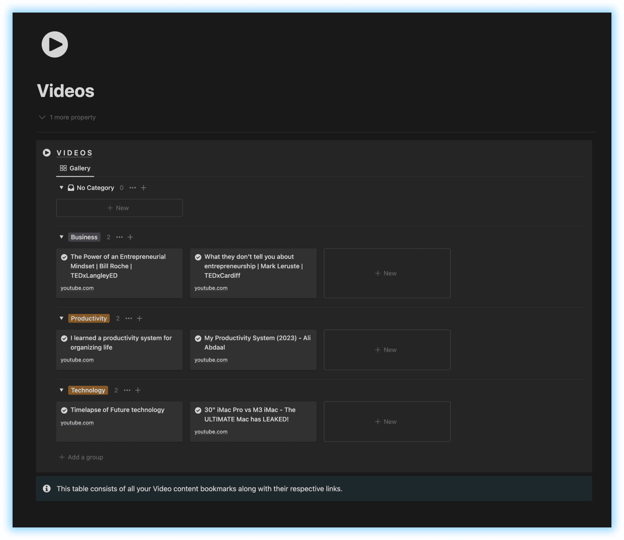 Bookmark Videos using Notion
