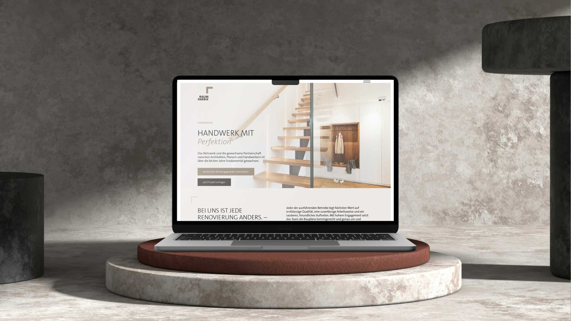 Darstellung der Gewerke-Expertise – Architektur, Handwerk und Projektsteuerung in visueller Balance