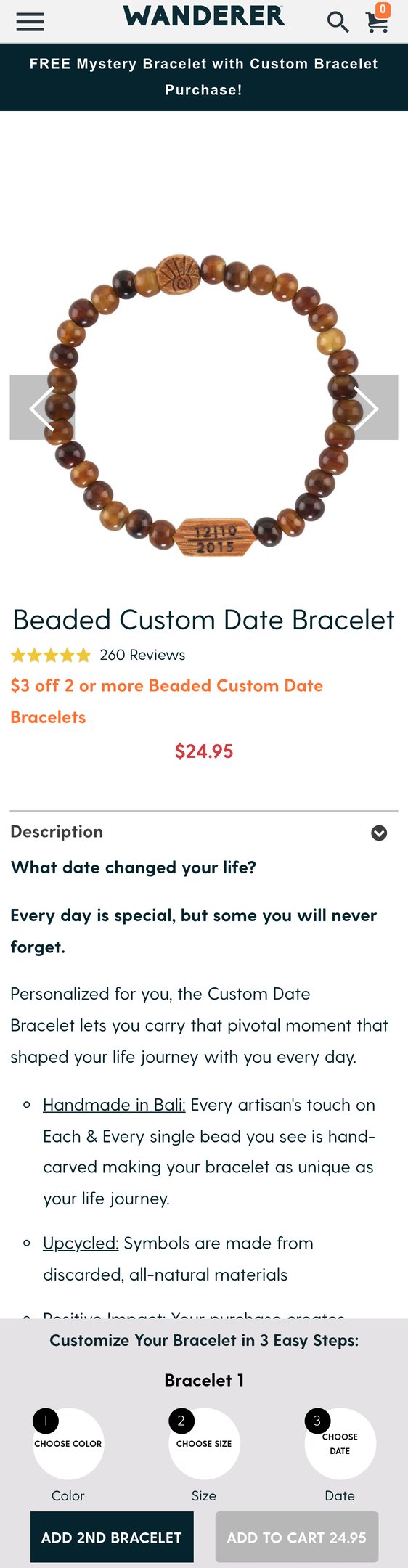 Jewelry product options include: bracelet for Beaded Custom Date Bracelet from Wanderer Bracelets.