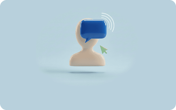 3D human figure with a speech bubble and signal icon, representing web accessibility and AI bot readability.