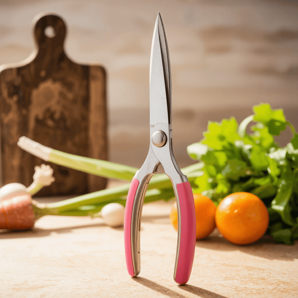 product photography of a pair of scissors with a pink handle