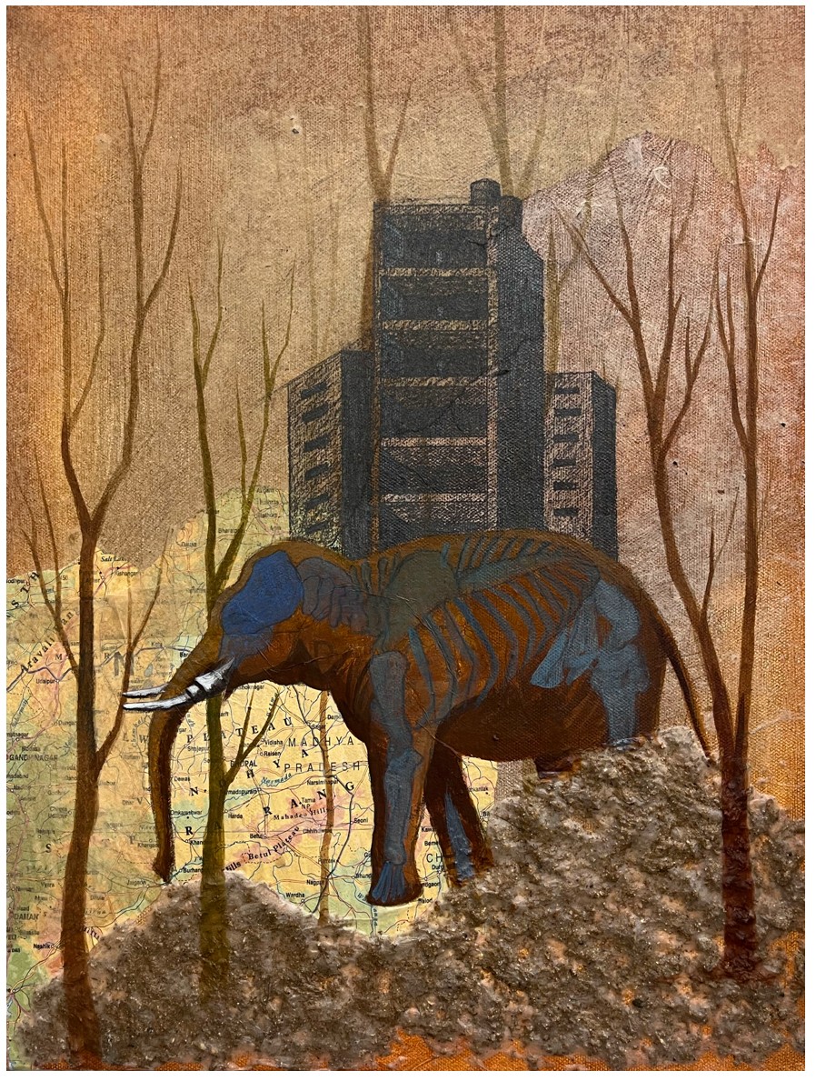 herd of sheep on road painting