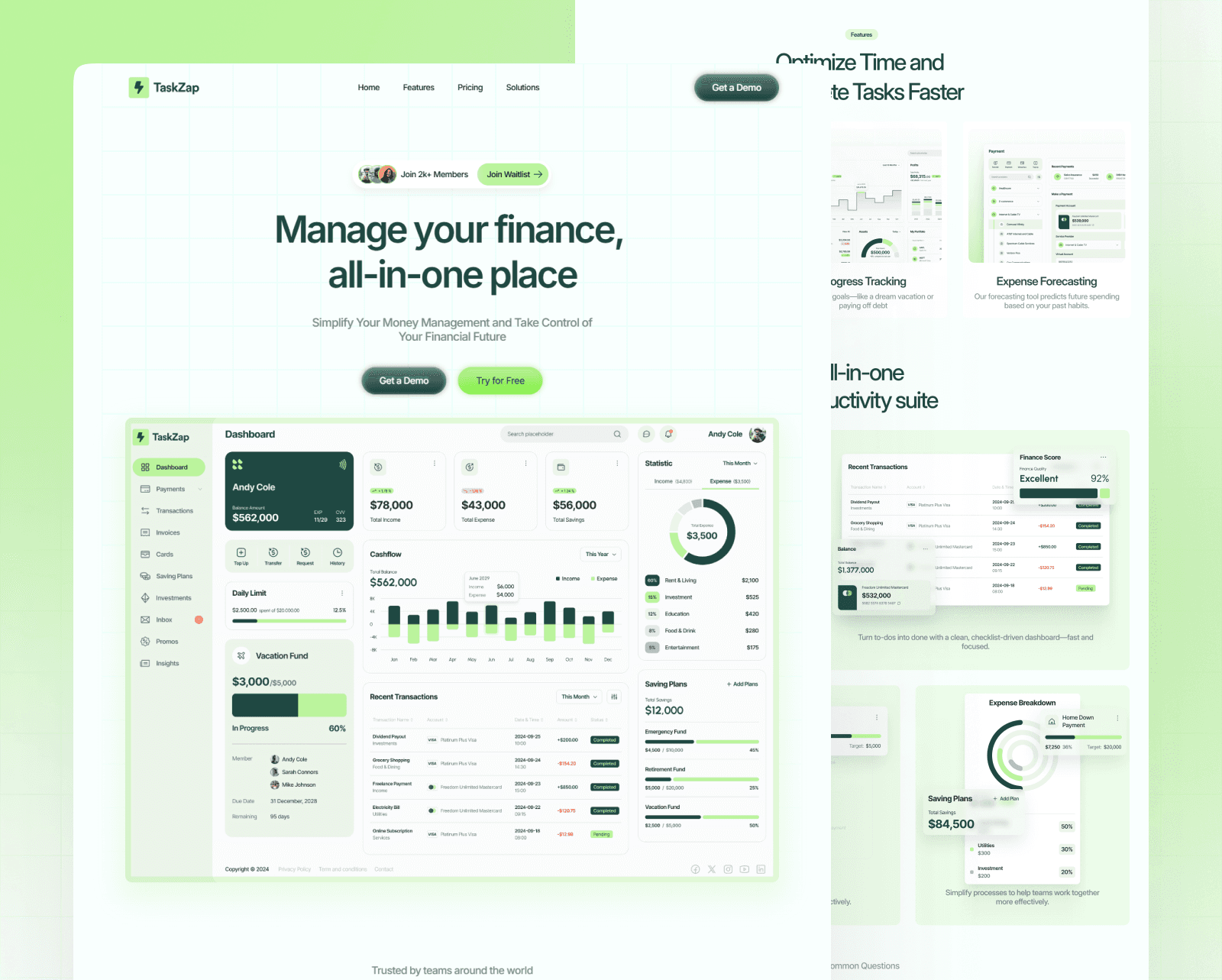 TaskZap Fintech Landing Page