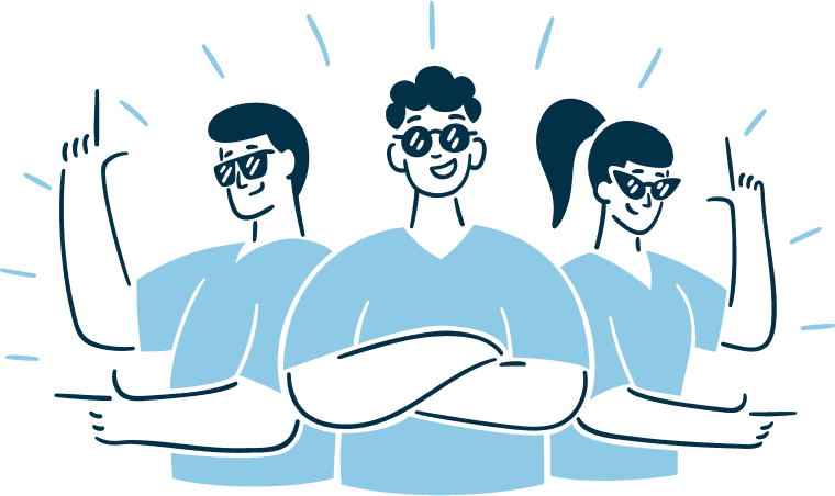 Illustration of a three people with sunglasses
