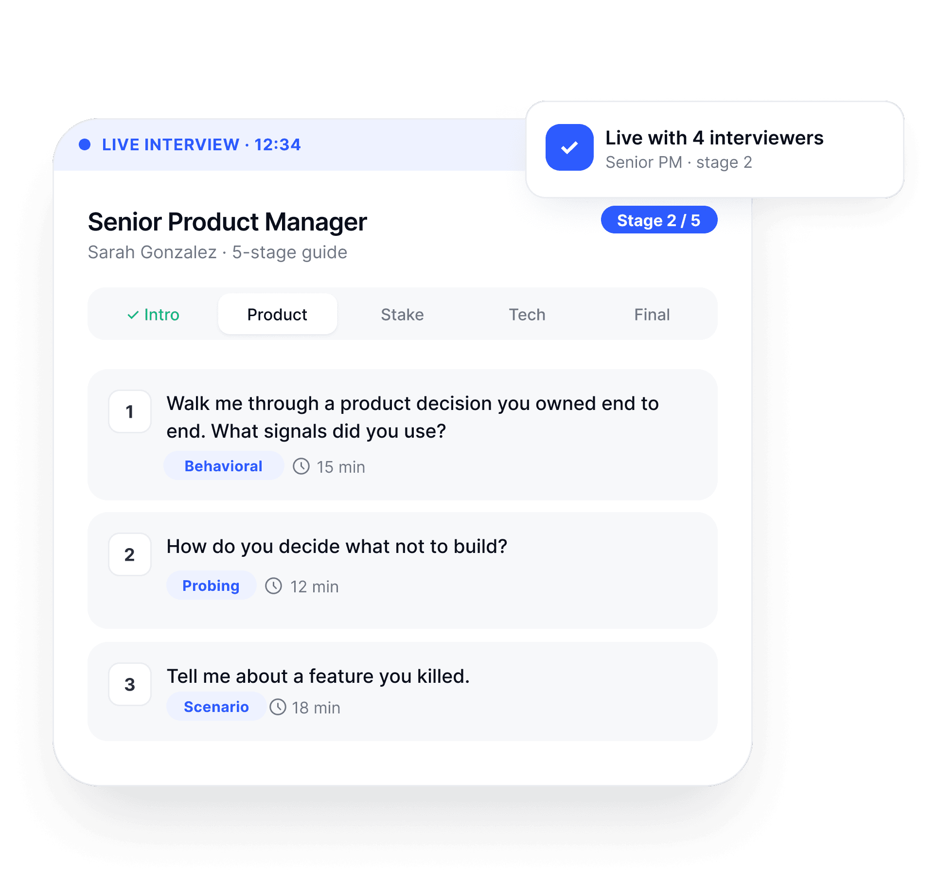 Screenshot showing the oryx interview guide and candidate pipeline with structured scoring options