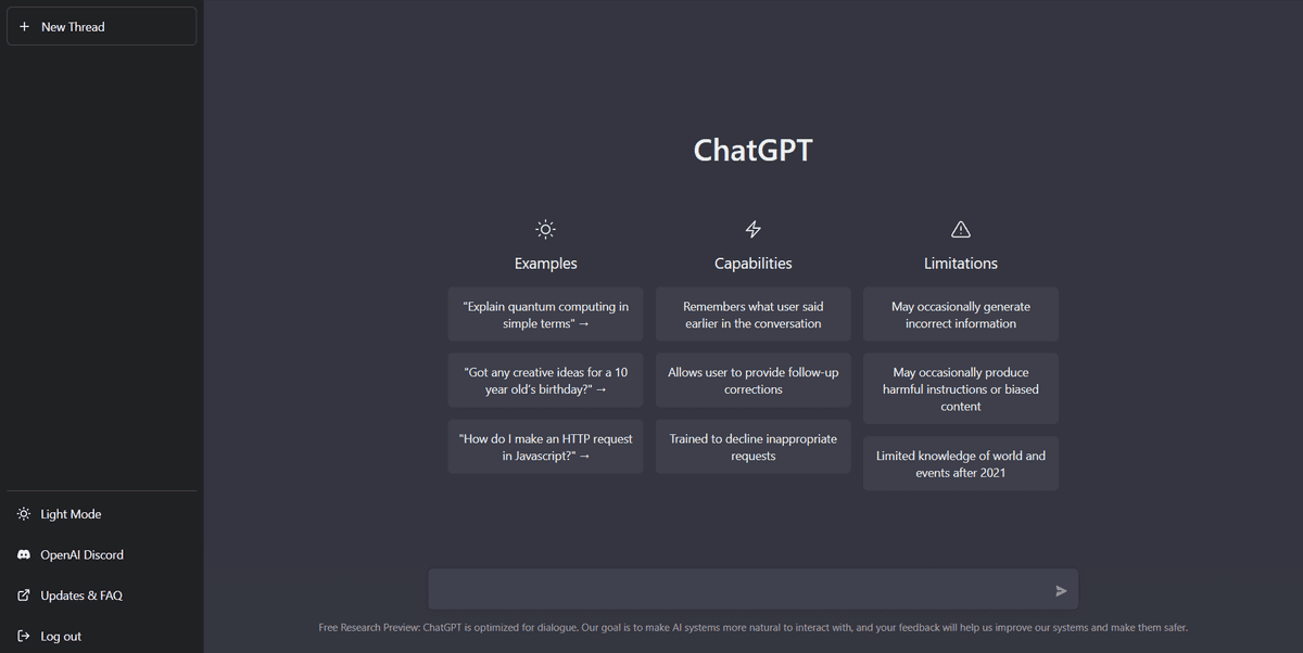 ChatGPT dashboard