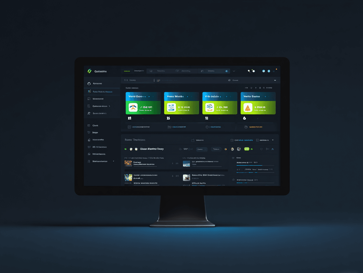 a glowing laptop screen showing a dashboard