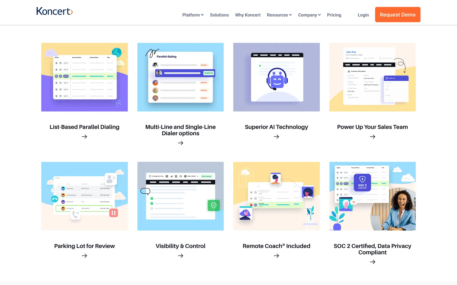 Koncert's dialer features, from parallel dialing to remote coaching
