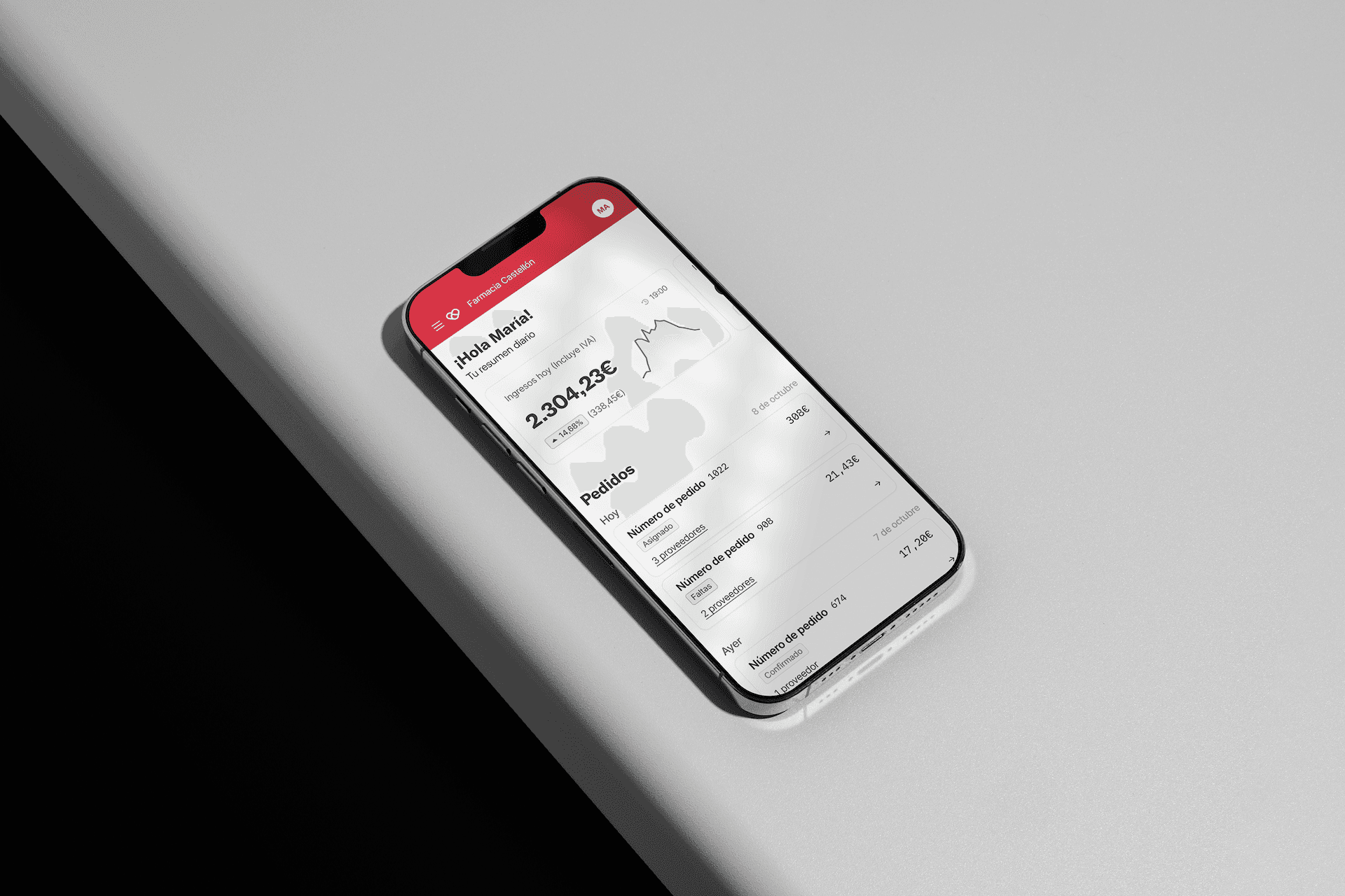 Phone showing the dashboard of the platform