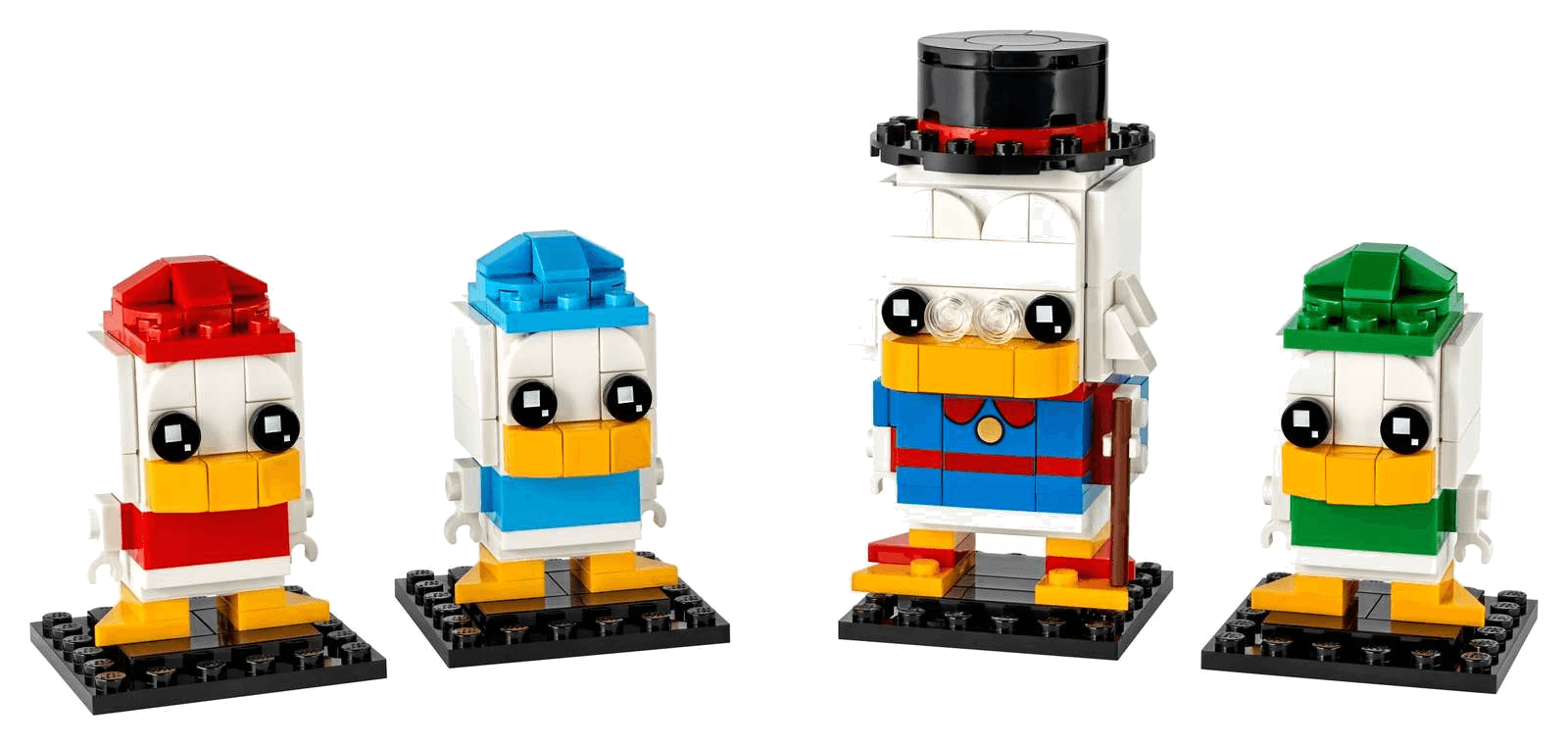 LEGO® Scrooge McDuck, Huey, Dewey & Louie (sett 40477) - ferdigbygde fire andefigurer på svarte sokler, Brikkenerd