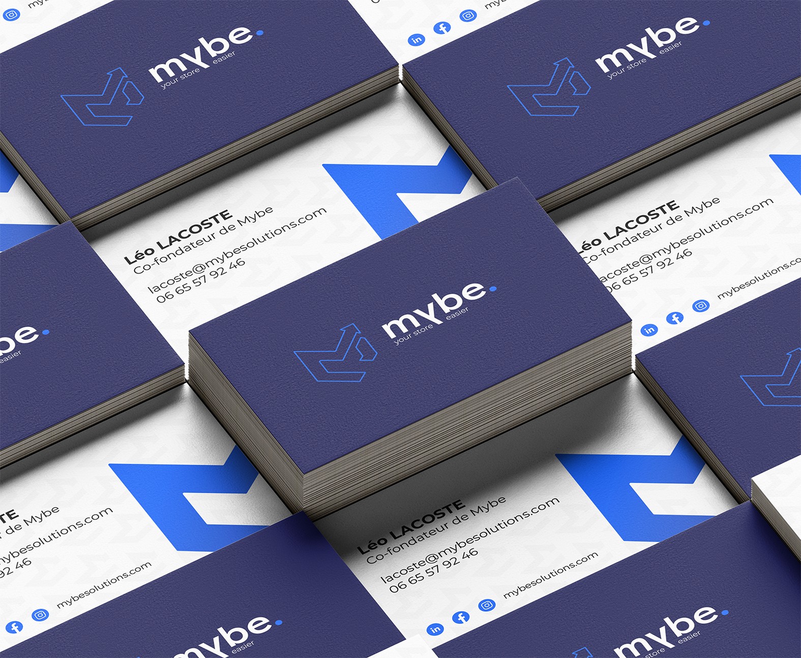 Carte de visite pour Mybe, recto et verso