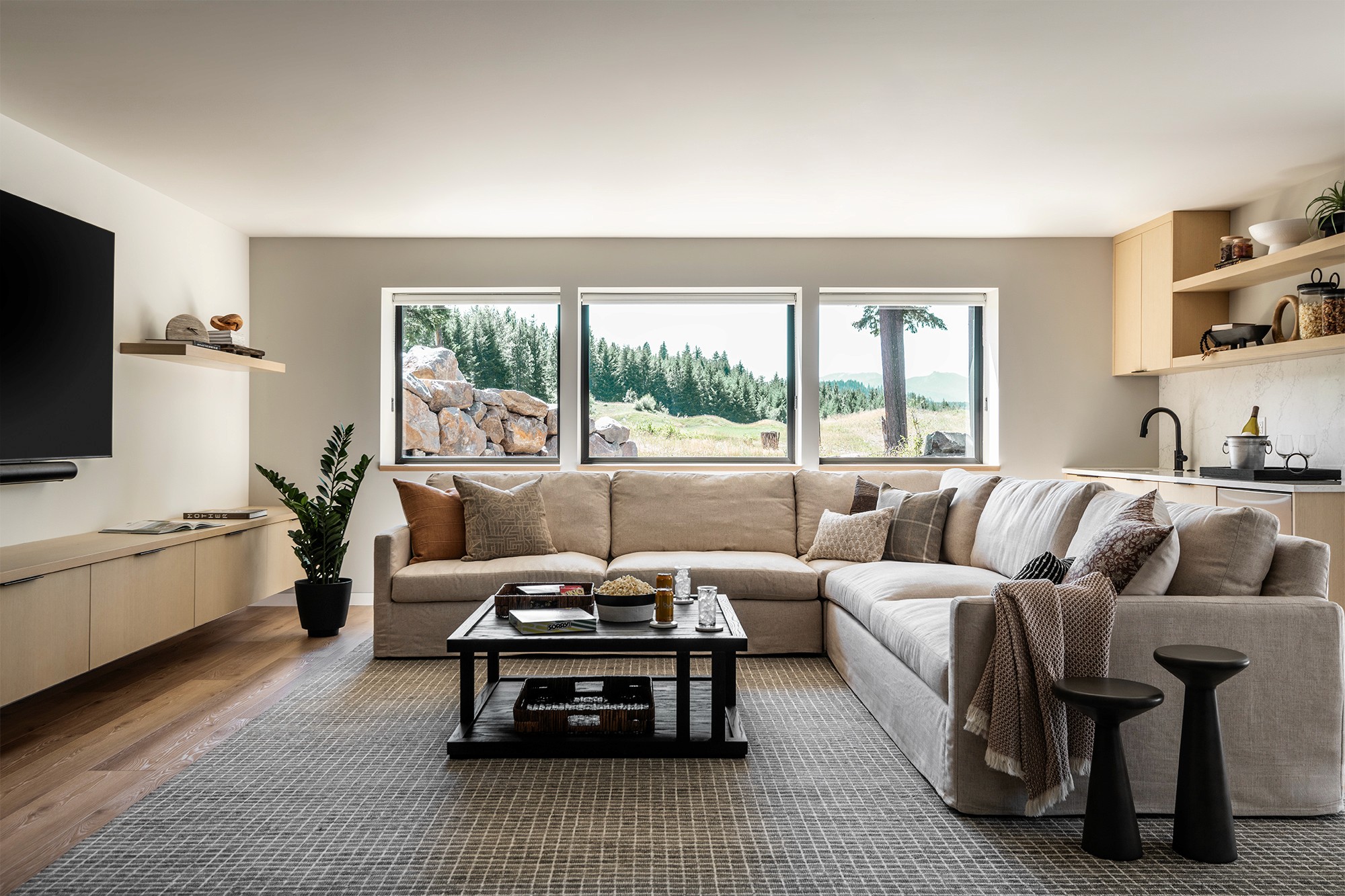 The living room of The Suncadia House remodel by interior designer + professional organizer, Sherri Monte of Elegant Simplicity.